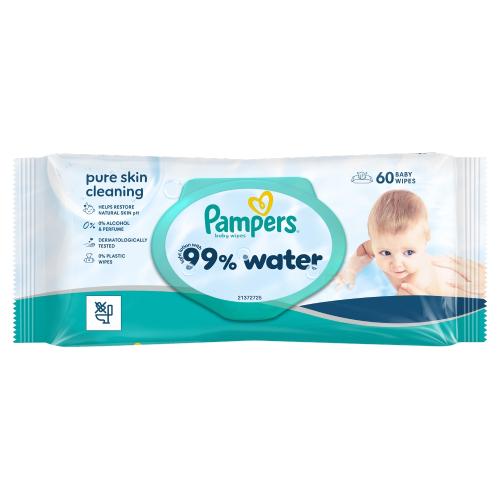 Miniaturka artykułu - Pampers 99% Water Chusteczki nawilżane, 60 szt.