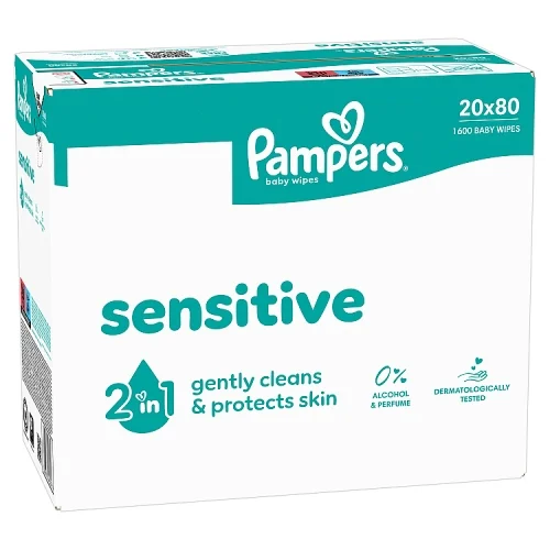 Miniaturka artykułu - Pampers Sensitive Chusteczki nawilżane dla dzieci, 20 x 80 szt.