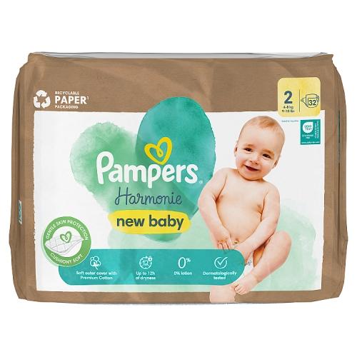 Miniaturka artykułu - Pampers Harmonie New Baby Pieluszki rozmiar 2 Mini 4-8 kg, 32 sztuki