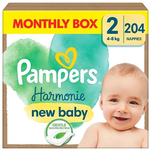 Miniaturka artykułu - Pampers Harmonie Pieluszki rozmiar 2 4-8kg, 204 sztuki