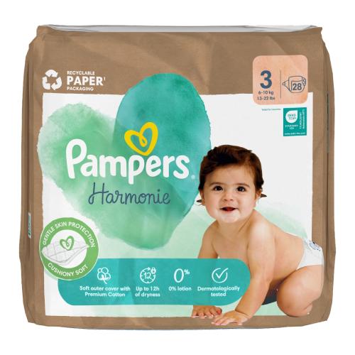 Miniaturka artykułu - Pampers Harmonie Pieluszki rozmiar 3 Midi 6-10kg, 28szt.