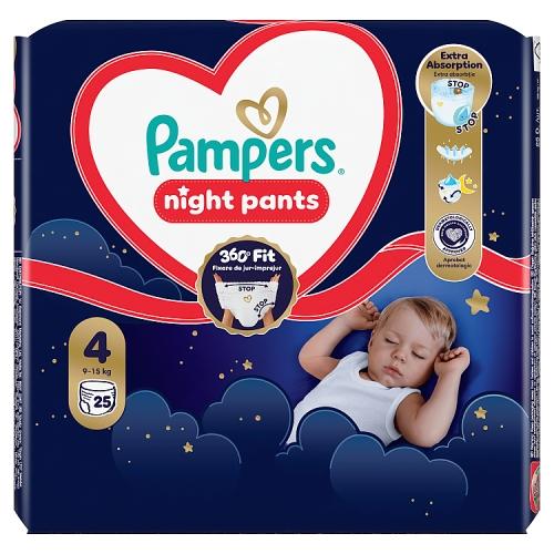Miniaturka artykułu - Pampers Night Pieluchomajtki Rozmiar 4 9-15kg, 25 szt.