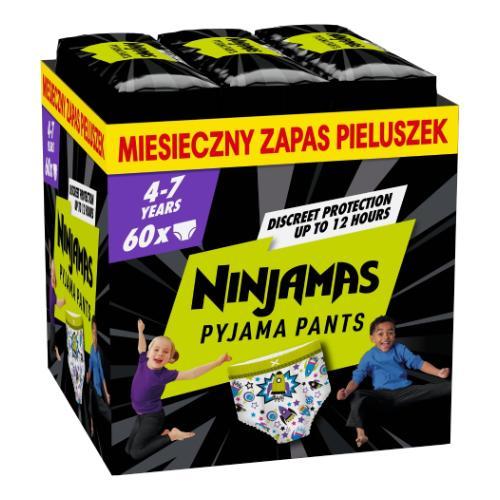 Miniaturka artykułu - PAMPERS NINJAMAS Pieluchomajtki na noc dla chłopc&oacute;w 4-7 lat (17-30 kg), 60 szt. USZKODZONE / BRAK OPAKOWANIA TEKTUROWEGO
