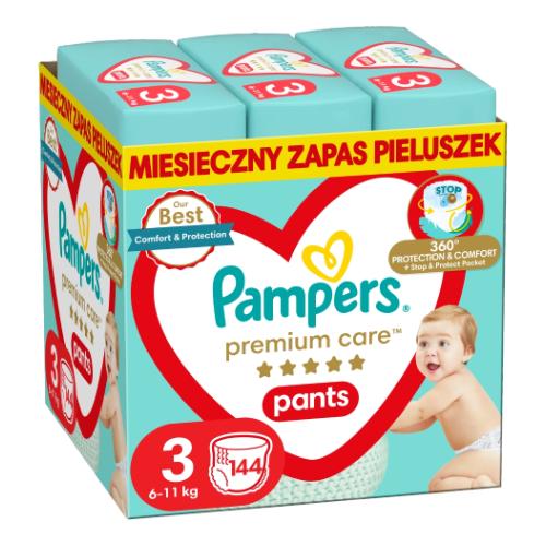 Miniaturka artykułu - PAMPERS Premium Care Pieluchomajtki rozmiar 3, 144 sztuk