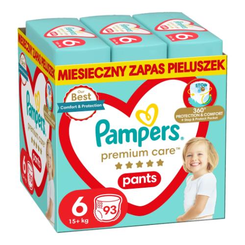 Miniaturka artykułu - PAMPERS Premium Care Pieluchomajtki rozmiar 6, 93 sztuki