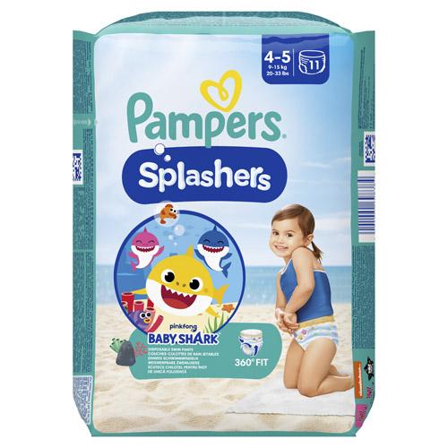 Miniaturka artykułu - Pampers Splashers 4-5 (9-15 kg) jednorazowe pieluszki do pływania Baby Shark, 11szt.