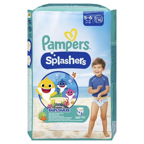 Miniaturka artykułu - Pampers Splashers 5-6 (14+ kg) jednorazowe pieluszki do pływania Baby Shark, 10szt.