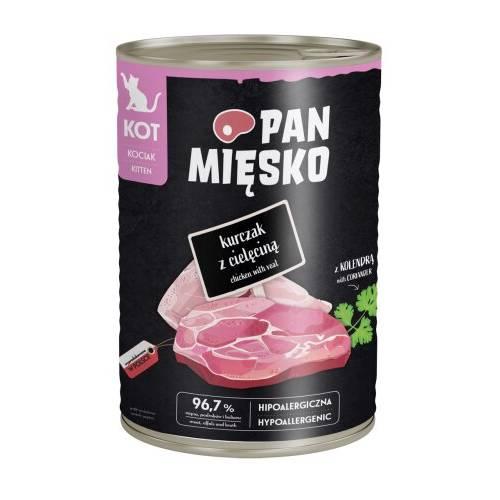 Miniaturka artykułu - Pan Mięsko Karma mokra dla kota Kurczak z cielęciną (kociak), 400 g