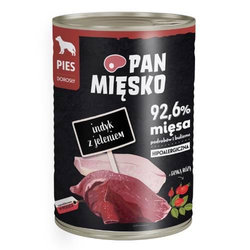 Miniaturka artykułu - Pan Mięsko Karma mokra dla psa Indyk z jeleniem (dorosły), 400 g