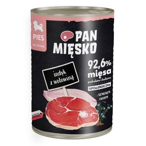 Miniaturka artykułu - Pan Mięsko Karma mokra dla psa Indyk z wołowiną (szczeniak), 400 g