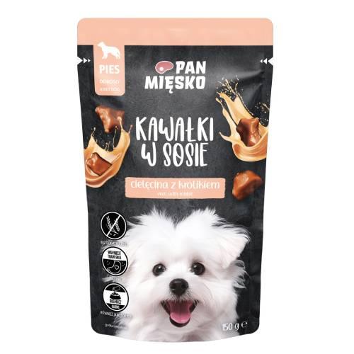 Miniaturka artykułu - Pan Mięsko Karma mokra dla psa Kawałki w sosie Cielęcina z kr&oacute;likiem (dorosły), 150 g