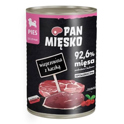 Miniaturka artykułu - Pan Mięsko Karma mokra dla psa Wieprzowina z kaczką (szczeniak), 400 g