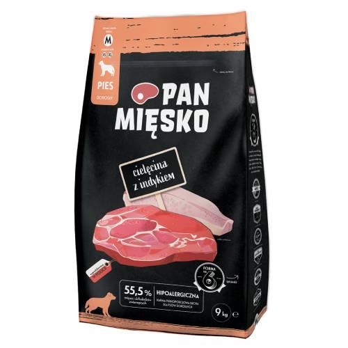 Miniaturka artykułu - Pan Mięsko Karma sucha dla psa Cielęcina z indykiem (dorosły) chrupki M, 9 kg