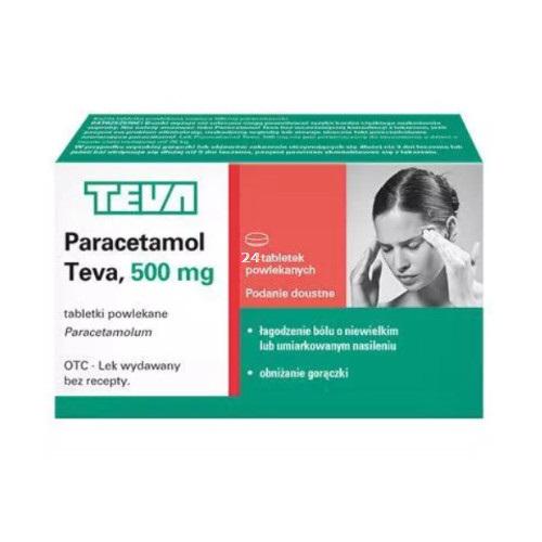 Miniaturka artykułu - PARACETAMOL TEVA 500mg, 24 tabl. powlekane