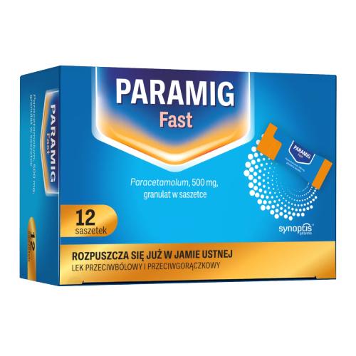 Miniaturka artykułu - PARAMIG Fast 500 mg Lek przeciwb&oacute;lowy granulat, 12 saszetek