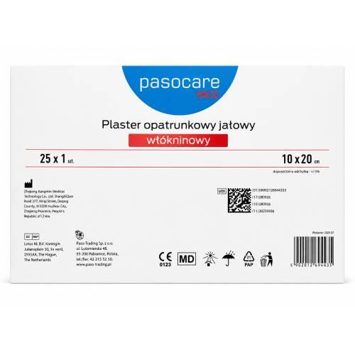 Miniaturka artykułu - Pasocare Med Plaster opatrunkowy jałowy, wł&oacute;kninowy 10 x 20 cm, 25 szt.