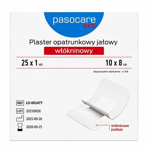 Miniaturka artykułu - Pasocare Med Plaster opatrunkowy jałowy, wł&oacute;kninowy 10 x 8 cm, 25 szt.