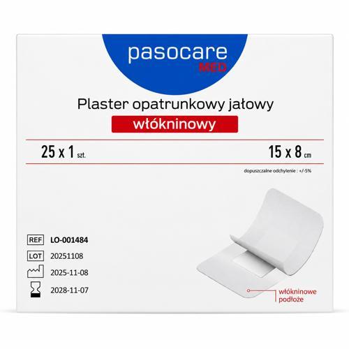 Miniaturka artykułu - Pasocare Med Plaster opatrunkowy jałowy, wł&oacute;kninowy 15 x 8 cm, 25 szt.