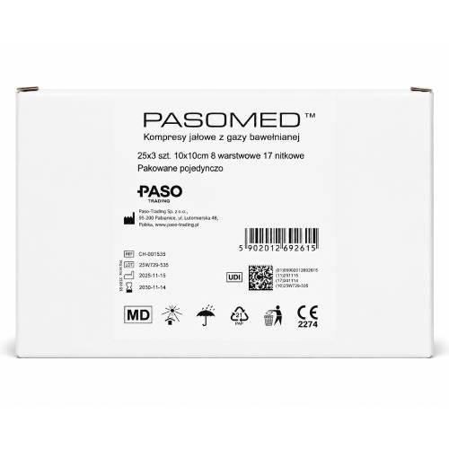 Pasomed Kompresy jałowe z gazy bawełnianej 17N 8W A'3, 10x10 cm, 25x 3 szt.