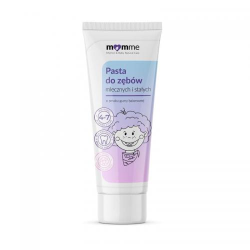 Miniaturka artykułu - MOMME Pasta do zęb&oacute;w mlecznych i stałych o smaku gumy balonowej, 50 ml