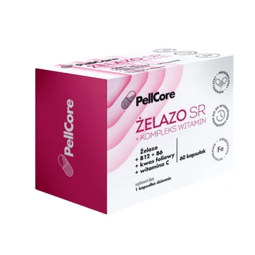 Miniaturka artykułu - PellCore Żelazo Sr + Kompleks witamin, 60 kaps.