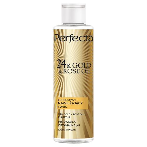 Miniaturka artykułu - PERFECTA 24K Gold & Rose Oil Luksusowy nawilżający tonik do twarzy, 200ml