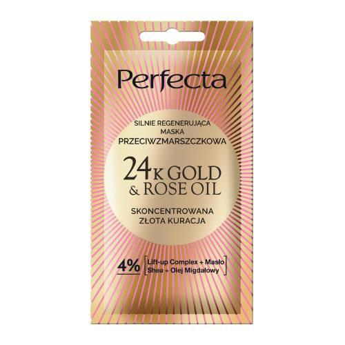 Miniaturka artykułu - Perfecta 24K Gold&Rose Oil Maska do twarzy silnie regenerująca przeciwzmarszczkowa, 8 ml