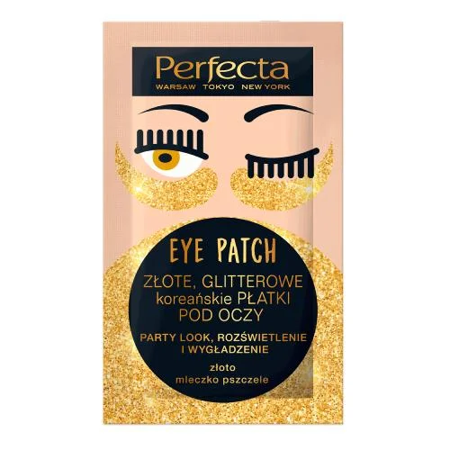 Miniaturka artykułu - PERFECTA Eye Patch Złote glitterowe koreańskie płatki pod oczy, 1 para KR&Oacute;TKA DATA 30.09.2026