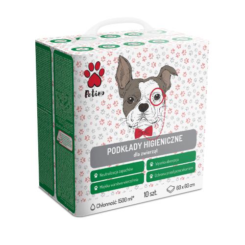 Miniaturka artykułu - PETINO Podkłady higieniczne dla zwierząt 60x60cm, 10szt.