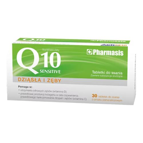 Miniaturka artykułu - Pharmasis Q10 Sensitive Dziąsła i zęby smak pomarańczowy, 30 tabl. do ssania
