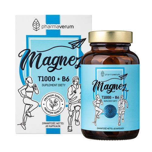 Miniaturka artykułu - Pharmaverum Magnez T1000 + B6, 60 kaps.