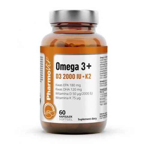 Miniaturka artykułu - PHARMOVIT Omega3 + D3 2000IU + K2, 60 kapsułek