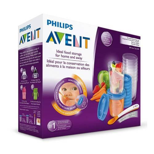 Miniaturka artykułu - Philips Avent Zestaw pojemnik&oacute;w na pokarm z łyżeczką, 20 szt. (10x180 ml, 10x240 ml)