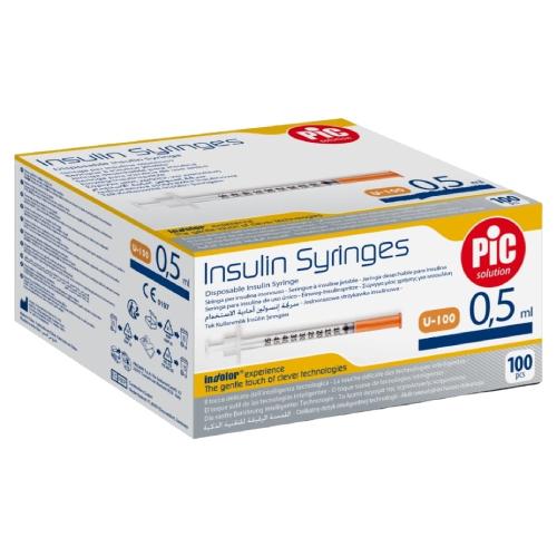 Miniaturka artykułu - PIC Insulin Syringes Jednorazowa strzykawka insulinowa 0,5 ml G29 0,33 mm x 12,7 mm, 100 szt.