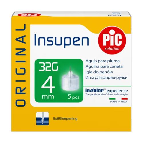 Miniaturka artykułu - PIC Insupen 32G 4mm Igły do pen&oacute;w insulinowych, 5 sztuk