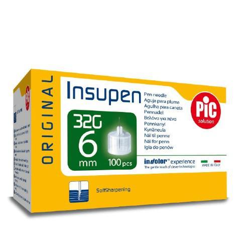 PIC Insupen Igły do pen&oacute;w insulinowych 32G 6mm, 100 sztuk USZKODZONE TEKTUROWE OPAKOWANIE
