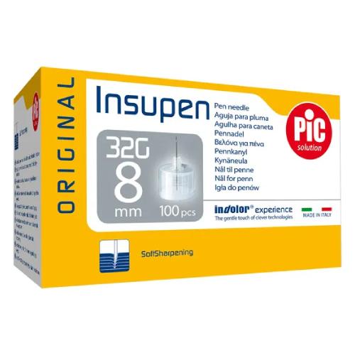 Miniaturka artykułu - PIC Insupen Igły do pen&oacute;w insulinowych 32G 8mm, 100 sztuk