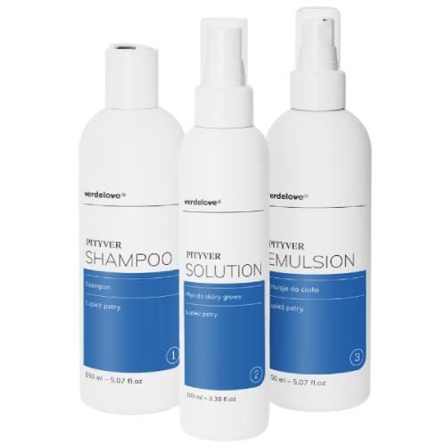 Miniaturka artykułu - PITYVER Zestaw kosmetyk&oacute;w na łupież pstry Szampon, 150ml + Płyn, 100ml + Emulsja do ciała, 150ml