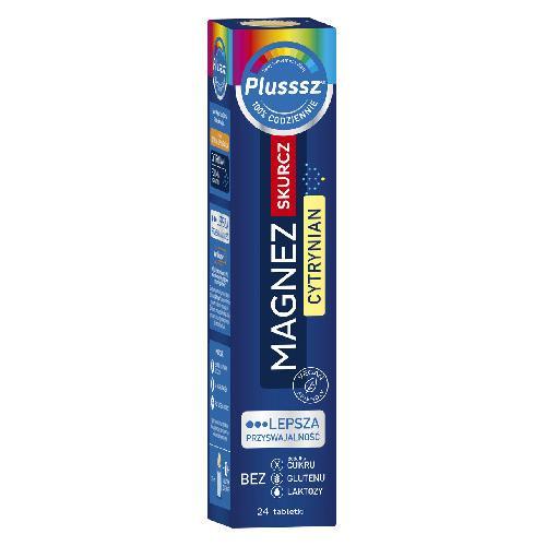 Miniaturka artykułu - Plusssz Magnez Skurcz Cytrynian, 24 tab. mus. USZKODZONE / BRAK OPAKOWANIA