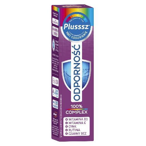 Miniaturka artykułu - Plusssz Odporność 100% Complex, 20 tabletek musujących USZKODZONE / BRAK OPAKOWANIA