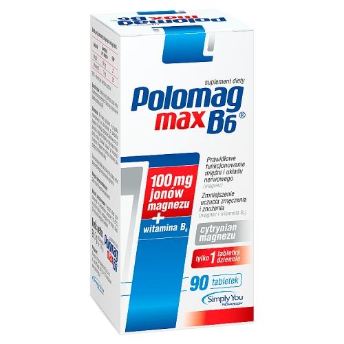 Miniaturka artykułu - Polomag B6 Max, 90 tabl. - suplement diety z magnezem i witaminą B6