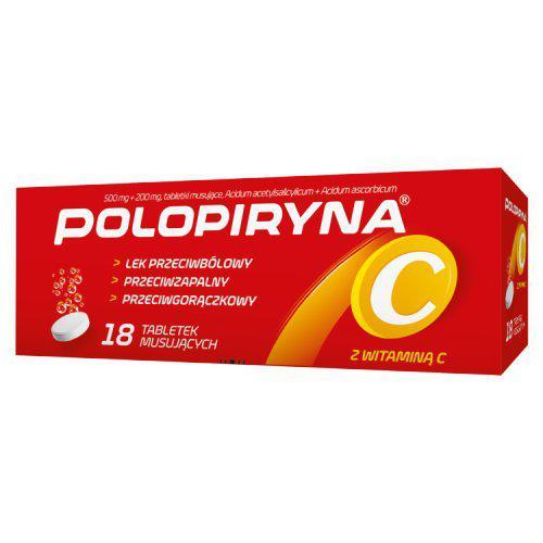 Miniaturka artykułu - Polopiryna C 0,5g+0,2g, 18 tabletek musujących USZKODZONE OPAKOWANIE