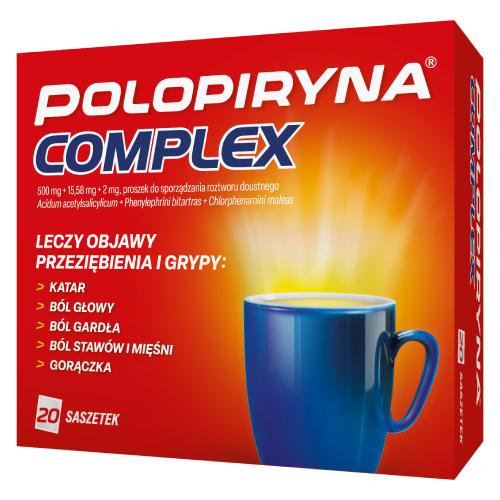 Miniaturka artykułu - Polopiryna Complex 500 mg + 15,58 mg + 2 mg proszek do sporządzania roztworu doustnego, 20 sasz.