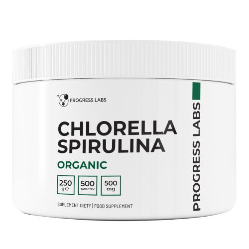 Miniaturka artykułu - Progress Labs Chlorella Spirulina Organic 500 mg, 500 tabl.