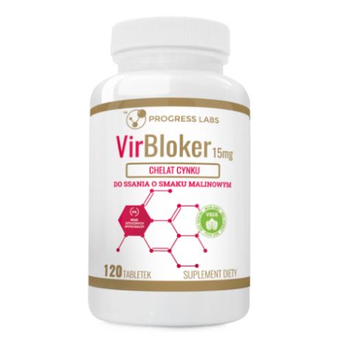 Miniaturka artykułu - Progress Labs Virbloker Chelat cynku 15 mg smak malinowy, 120 tabl. do ssania