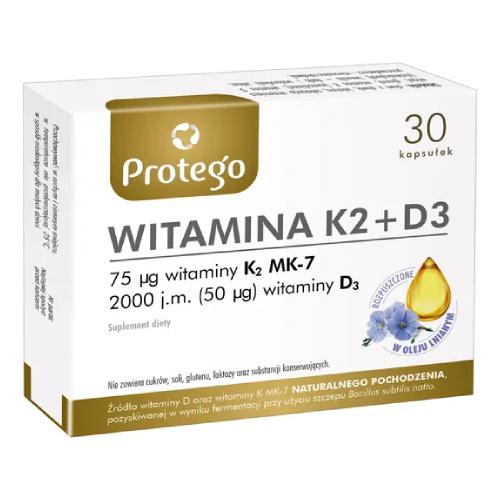 Miniaturka artykułu - Protego Witamina K2+D3 - 30 kapsułek