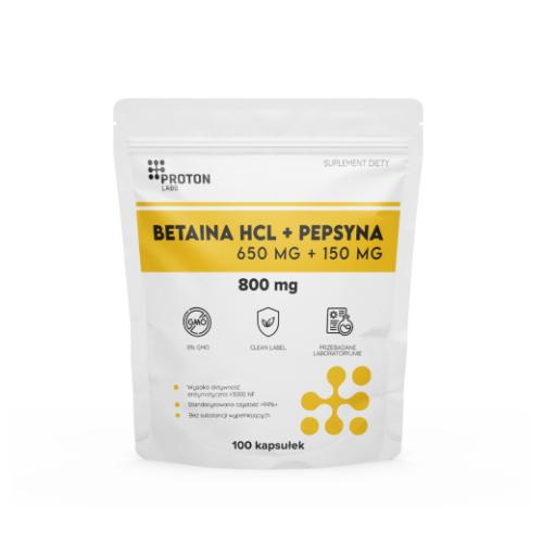 Miniaturka artykułu - Proton Labs Betaina HCL + Pepsyna 800 mg, 100 kaps.