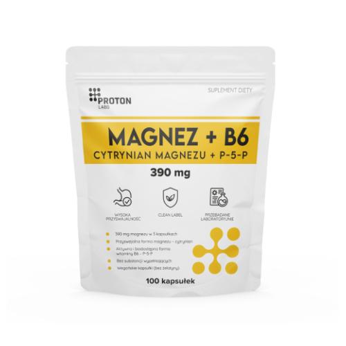 Miniaturka artykułu - Proton Labs Magnez (cytrynian magnezu) + wit. B6 (P5P), 100 kaps.
