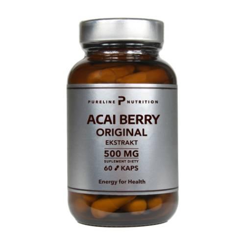 Miniaturka artykułu - PURELINE NUTRITION Acai Berry Orginal Ekstrakt z jagód Acai 500 mg, 60 kaps.