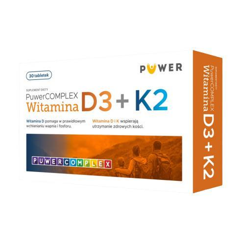 Miniaturka artykułu - PuwerComplex Witamina D3+K2, 30 tabletek USZKODZONE BRAK OPAKOWANIA TEKTUROWEGO 31.07.2026